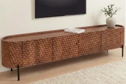Massives TV-Board ADLON 200cm braun Mangoholz schwarz Metall Lowboard mit 3D- Front