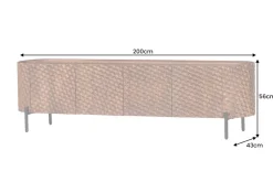 Massives TV-Board ADLON 200cm braun Mangoholz schwarz Metall Lowboard mit 3D- Front