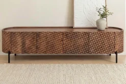 Massives TV-Board ADLON 200cm braun Mangoholz schwarz Metall Lowboard mit 3D- Front