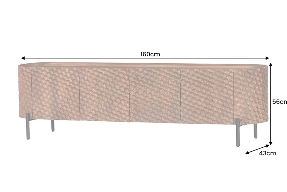Massives TV-Board ADLON 160cm braun Mangoholz schwarz Metall Lowboard mit 3D- Front