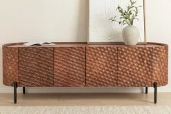 Massives TV-Board ADLON 160cm braun Mangoholz schwarz Metall Lowboard mit 3D- Front
