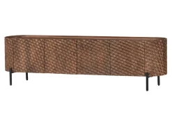 Massives TV-Board ADLON 160cm braun Mangoholz schwarz Metall Lowboard mit 3D- Front