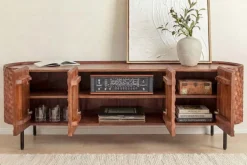 Massives TV-Board ADLON 160cm braun Mangoholz schwarz Metall Lowboard mit 3D- Front