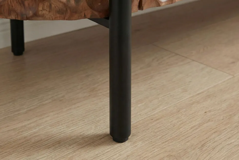 Massives TV-Board ADLON 160cm braun Mangoholz schwarz Metall Lowboard mit 3D- Front