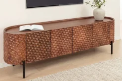 Massives TV-Board ADLON 160cm braun Mangoholz schwarz Metall Lowboard mit 3D- Front
