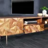 Massives TV-Board ALPINE 160cm braun Sheesham stone finish Metall matt gold