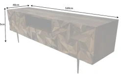Massives TV-Board ALPINE 160cm braun Sheesham stone finish Metall matt gold