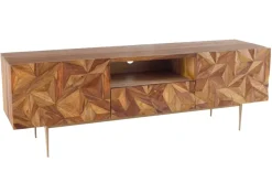 Massives TV-Board ALPINE 160cm braun Sheesham stone finish Metall matt gold