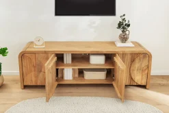 Massives TV-Board ART DECO 170cm cream finish beige Mangoholz abgerundet