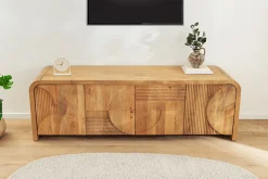 Massives TV-Board ART DECO 170cm cream finish beige Mangoholz abgerundet