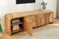 Massives TV-Board ART DECO 170cm cream finish beige Mangoholz abgerundet