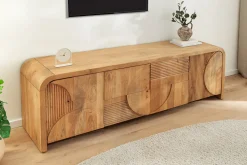 Massives TV-Board ART DECO 170cm cream finish beige Mangoholz abgerundet