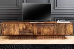 Massives TV-Board ART DECO 200cm braun Mangoholz Lowboard 3D-Front