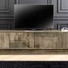 Massives TV-Board ART DECO 200cm grau Mangoholz Lowboard 3D-Front