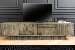 Massives TV-Board ART DECO 200cm grau Mangoholz Lowboard 3D-Front