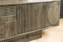 Massives TV-Board ART DECO 200cm grau Mangoholz Lowboard 3D-Front