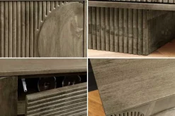Massives TV-Board ART DECO 200cm grau Mangoholz Lowboard 3D-Front