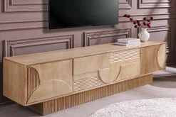 Massives TV-Board ART DECO 200cm weiß gekälkt Mangoholz 3D-Front handmade Lowboard