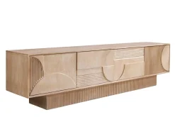 Massives TV-Board ART DECO 200cm weiß gekälkt Mangoholz 3D-Front handmade Lowboard