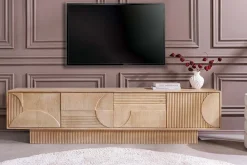 Massives TV-Board ART DECO 200cm weiß gekälkt Mangoholz 3D-Front handmade Lowboard