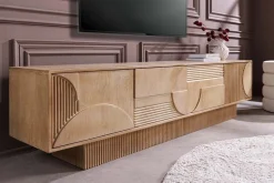 Massives TV-Board ART DECO 200cm weiß gekälkt Mangoholz 3D-Front handmade Lowboard