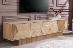 Massives TV-Board ART DECO 200cm weiß gekälkt Mangoholz 3D-Front handmade Lowboard