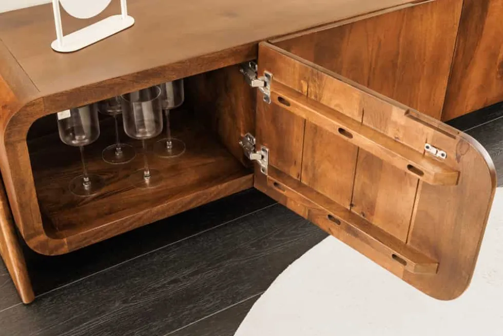 Massives TV-Board BRASIL 160cm braun Mangoholz drei Fächer Lowboard