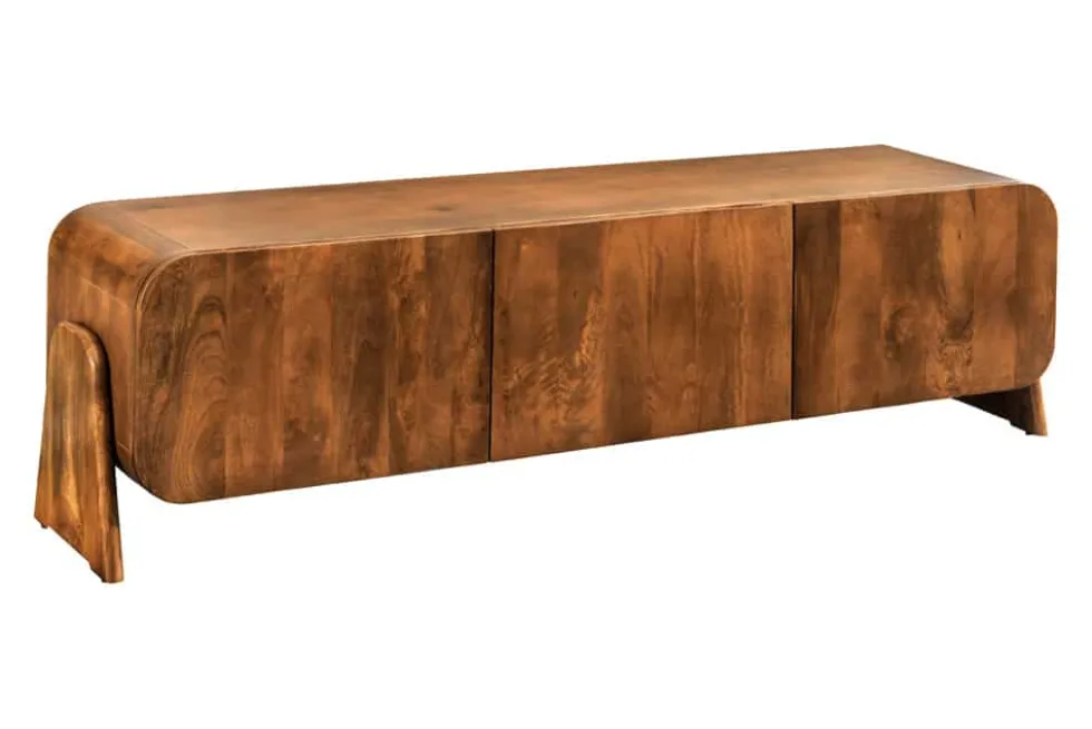 Massives TV-Board BRASIL 160cm braun Mangoholz drei Fächer Lowboard