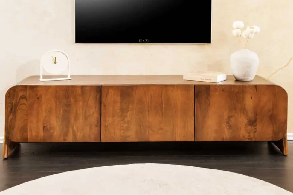 Massives TV-Board BRASIL 160cm braun Mangoholz drei Fächer Lowboard