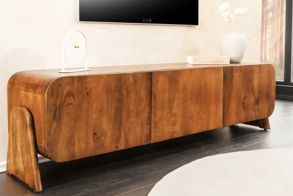 Massives TV-Board BRASIL 160cm braun Mangoholz drei Fächer Lowboard