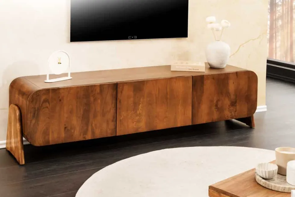 Massives TV-Board BRASIL 160cm braun Mangoholz drei Fächer Lowboard