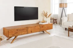 Massives TV-Board FINCA 180cm vintage braun recyceltes Pinienholz mit Schubladen