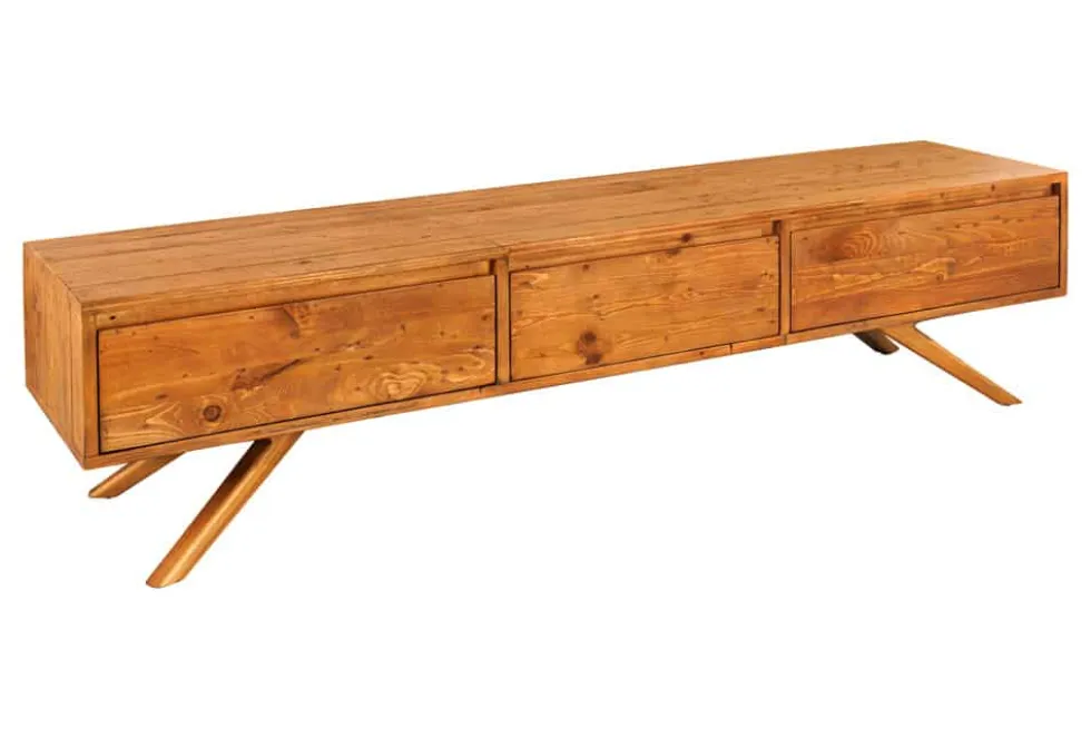 Massives TV-Board FINCA 180cm vintage braun recyceltes Pinienholz mit Schubladen
