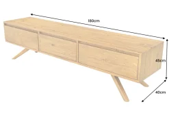 Massives TV-Board FINCA 180cm vintage braun recyceltes Pinienholz mit Schubladen