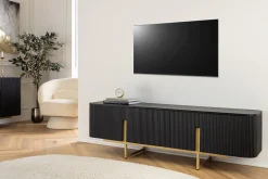 Massives TV-Board GATSBY 160cm schwarz gold Mangoholz Retro Lowboard