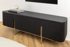 Massives TV-Board GATSBY 160cm schwarz gold Mangoholz Retro Lowboard