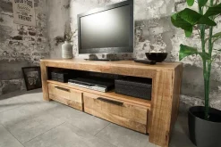 Massives TV-Board IRON CRAFT 130cm Mangoholz Lowboard 2 Schubladen