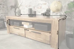 Massives TV-Board IRON CRAFT 130cm Mangoholz Lowboard 2 Schubladen