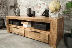 Massives TV-Board IRON CRAFT 130cm Mangoholz Lowboard 2 Schubladen