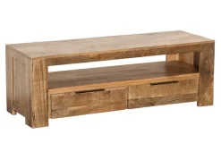 Massives TV-Board IRON CRAFT 130cm Mangoholz Lowboard 2 Schubladen
