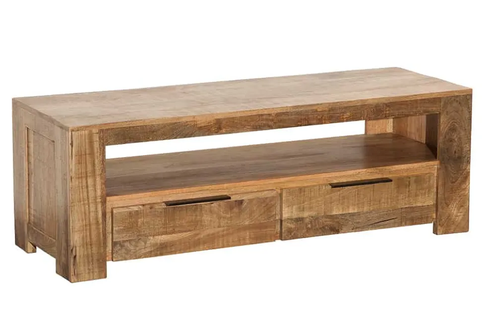 Massives TV-Board IRON CRAFT 130cm Mangoholz Lowboard 2 Schubladen