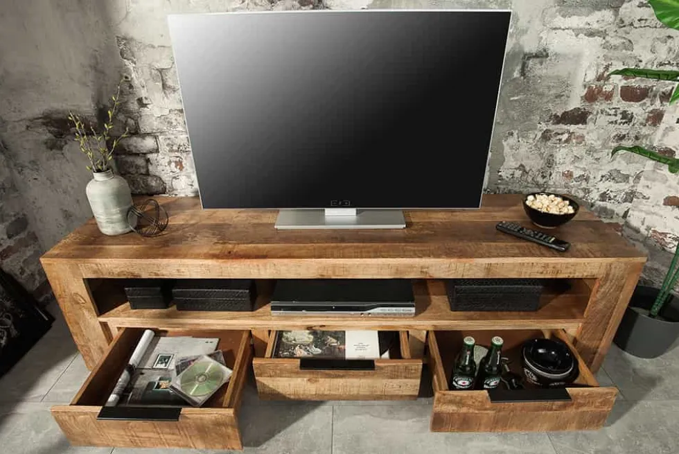 Massives TV-Board IRON CRAFT 170cm Mangoholz Lowboard 3 Schubladen