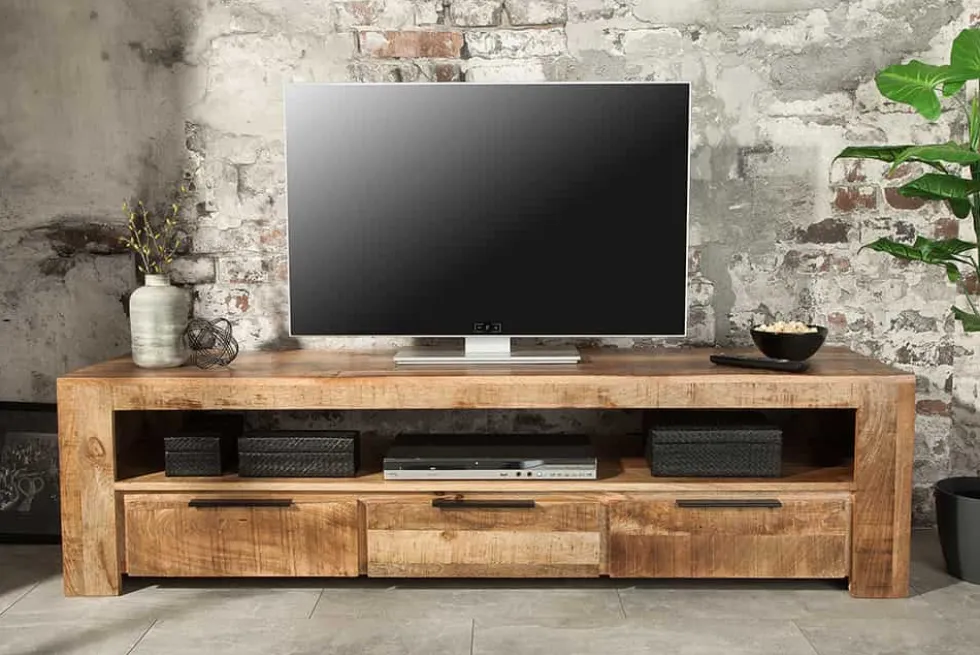Massives TV-Board IRON CRAFT 170cm Mangoholz Lowboard 3 Schubladen