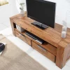 Massives TV-Board MAKASSAR 130cm braun Sheesham stone finish Lowboard zwei Schubladen