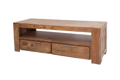 Massives TV-Board MAKASSAR 130cm braun Sheesham stone finish Lowboard zwei Schubladen