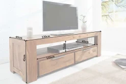 Massives TV-Board MAKASSAR 130cm braun Sheesham stone finish Lowboard zwei Schubladen