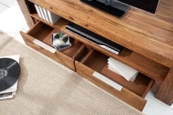 Massives TV-Board MAKASSAR 130cm braun Sheesham stone finish Lowboard zwei Schubladen