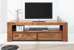 Massives TV-Board MAKASSAR 130cm braun Sheesham stone finish Lowboard zwei Schubladen