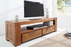 Massives TV-Board MAKASSAR 130cm braun Sheesham stone finish Lowboard zwei Schubladen