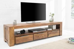 Massives TV-Board MAKASSAR 170cm braun Sheesham stone finish Lowboard drei Schubladen